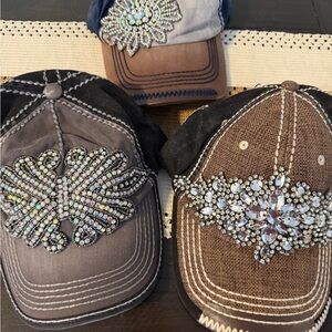 Olive & Pique Embellished Rhinestone Women’s Baseball Cap - Brown & Gray